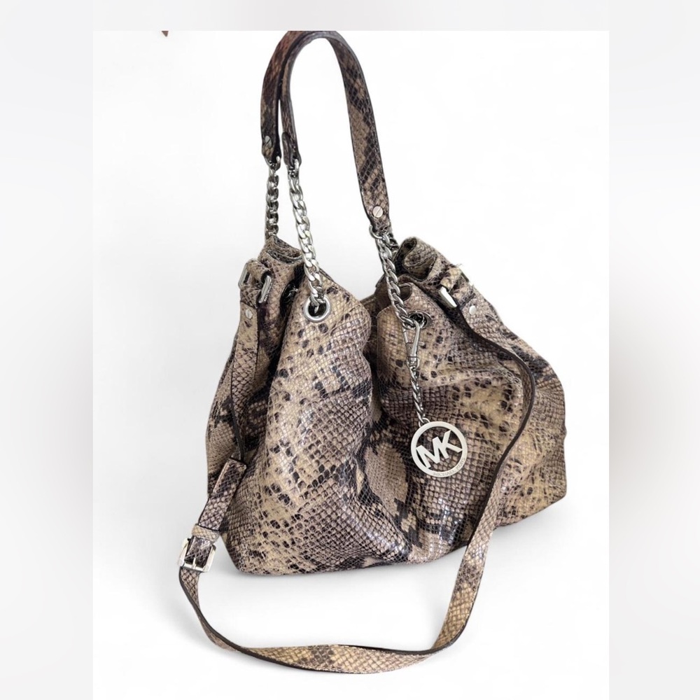 Michael Kors Nolita Large Python Embossed Silver … - image 1
